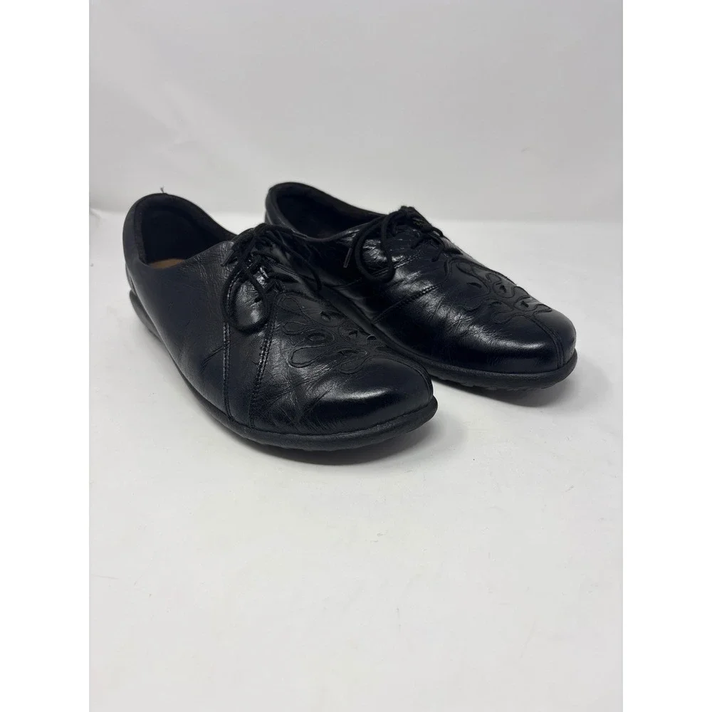 Naot Swirl Embroidered Leather Lace Up Oxfords 40 Black Walking Shoes - Picture 2 of 6